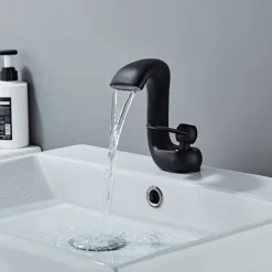 Bathroom Sink Faucet,Antique Brass Waterfall Single Handle One Hole Bath Taps with Hot and Cold Switch