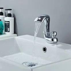 Bathroom Sink Faucet,Antique Brass Waterfall Single Handle One Hole Bath Taps with Hot and Cold Switch