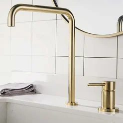 Bathroom Sink Faucet,Black/Chrome/Brushed Gold/Rose Gold Finish Widespread Single Handle Dual Holes Basin Sink Mixer Tap Washroom Faucet with Hot and Cold Switch