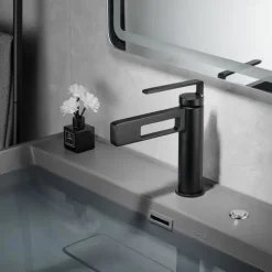 Bathroom Sink Faucet,Black Bathroom Faucet,Brass Single Handle One Hole Gun Shape Bath Taps(Black/Grey/Chrome/Golden)