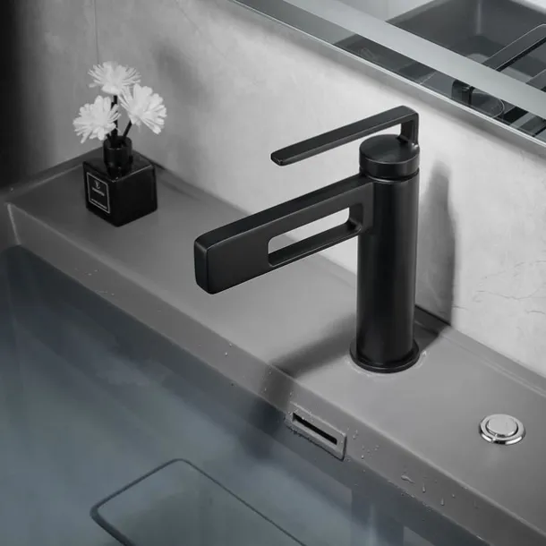 Bathroom Sink Faucet,Black Bathroom Faucet,Brass Single Handle One Hole Gun Shape Bath Taps(Black/Grey/Chrome/Golden)