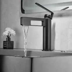 Bathroom Sink Faucet,Black Bathroom Faucet,Brass Single Handle One Hole Gun Shape Bath Taps(Black/Grey/Chrome/Golden)