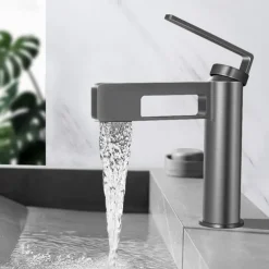 Bathroom Sink Faucet,Black Bathroom Faucet,Brass Single Handle One Hole Gun Shape Bath Taps(Black/Grey/Chrome/Golden)