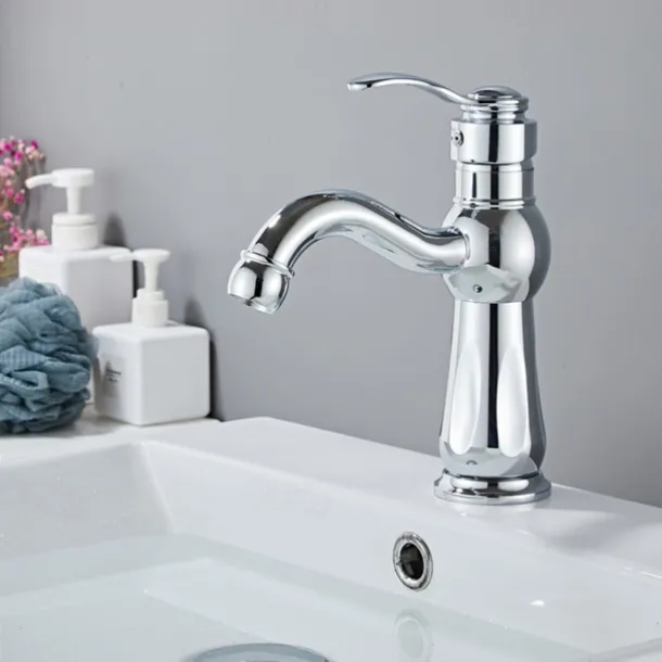 Bathroom Sink Faucet,Brass Contemporary Style Single Handle One Hole Bath Tap with Hot and Cold Switch