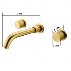 Bathroom Sink Faucet,Brass Wall Mounted Double Handles Nickel Brushed Luxury Design Brushed Gold Finish Widespread Washroom Faucet with Hot and Cold Switch