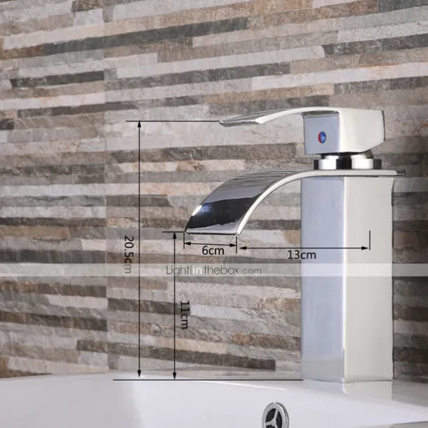 Bathroom Sink Faucet,Brass Single Handle One Hole Silvery Waterfall Concise Style Chrome Centerset Bath Taps