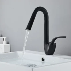 Bathroom Sink Faucet,Brass High Arc Waterfall Brushed and Painted Finishes Single Handle One Hole Bath Taps