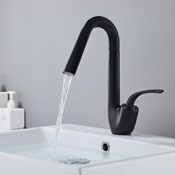 Bathroom Sink Faucet,Brass High Arc Waterfall Brushed and Painted Finishes Single Handle One Hole Bath Taps