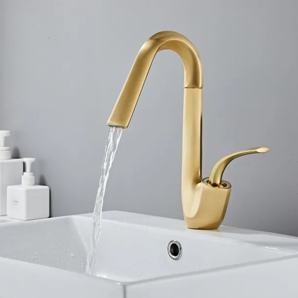 Bathroom Sink Faucet,Brass High Arc Waterfall Brushed and Painted Finishes Single Handle One Hole Bath Taps