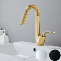 Bathroom Sink Faucet,Brass High Arc Waterfall Brushed and Painted Finishes Single Handle One Hole Bath Taps