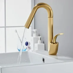 Bathroom Sink Faucet,Brass High Arc Waterfall Brushed and Painted Finishes Single Handle One Hole Bath Taps