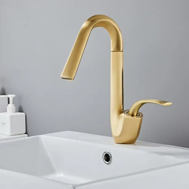 Bathroom Sink Faucet,Brass High Arc Waterfall Brushed and Painted Finishes Single Handle One Hole Bath Taps