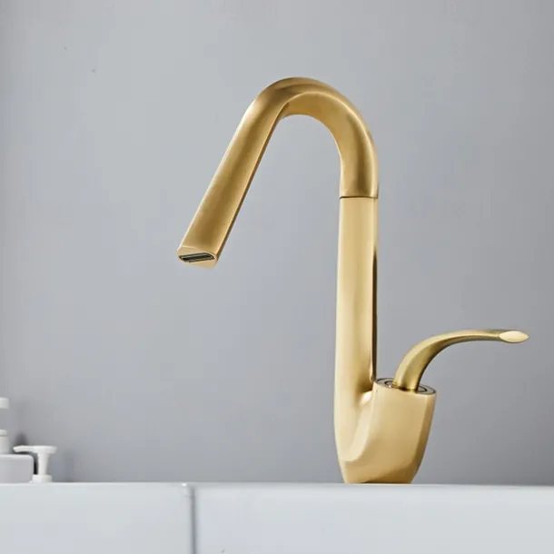 Bathroom Sink Faucet,Brass High Arc Waterfall Brushed and Painted Finishes Single Handle One Hole Bath Taps
