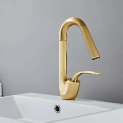 Bathroom Sink Faucet,Brass High Arc Waterfall Brushed and Painted Finishes Single Handle One Hole Bath Taps