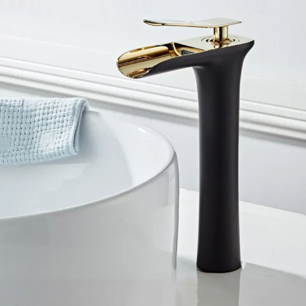 Bathroom Sink Faucet,Brass Waterfall Centerset Single Handle One Hole Bath Taps