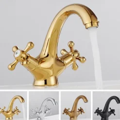 Bathroom Sink Faucet,Classic Electroplated / Painted Finishes Centerset Two Handles One Hole Bath Taps