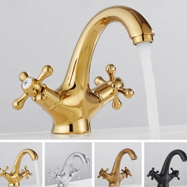 Bathroom Sink Faucet,Classic Electroplated / Painted Finishes Centerset Two Handles One Hole Bath Taps