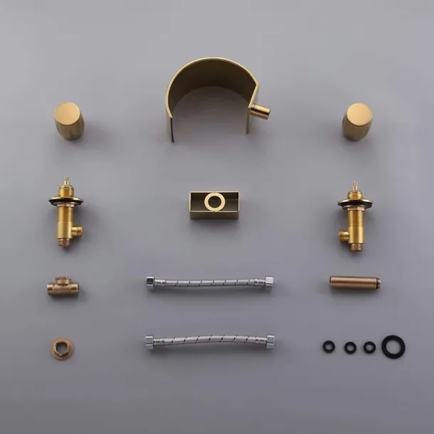 Bathroom Sink Faucet,Elegant Double Handle Arc Waterfall Spout Bathtub Filler Faucet with Three Holes Widespread Bathroom Faucet Gold/Matte Black