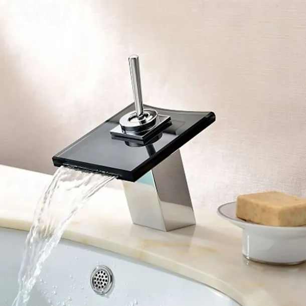Bathroom SInk Faucet,Glass Outlet Faucet Waterfall Bathroom Faucet with Hose Single Handle Single Hole Sink Sink Faucet Ceramic Valve
