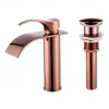Bathroom Sink Faucet,Modern Style Single Handle Rose Golden One Hole Waterfall,Oil-rubbed Cooper with Drain and Brass Faucet Body with Hot and Cold Water and Pop-up Drain