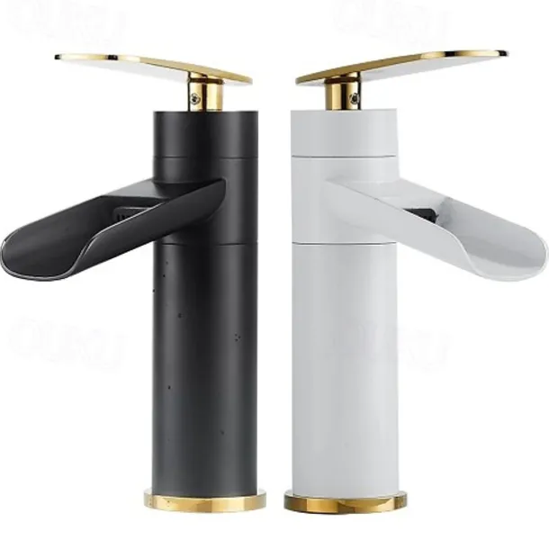 Bathroom Sink Faucet,Rotatable Electroplated Centerset Single Handle One Hole Bath Taps with Hot and Cold Switch