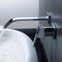 Bathroom Sink Faucets,Brass Waterfall Modern Style Wall Mount Single Handle Two Holes Chrome Finish Bath Tap with Cold and Hot Switch