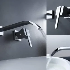 Bathroom Sink Faucets,Brass Waterfall Modern Style Wall Mount Single Handle Two Holes Chrome Finish Bath Tap with Cold and Hot Switch