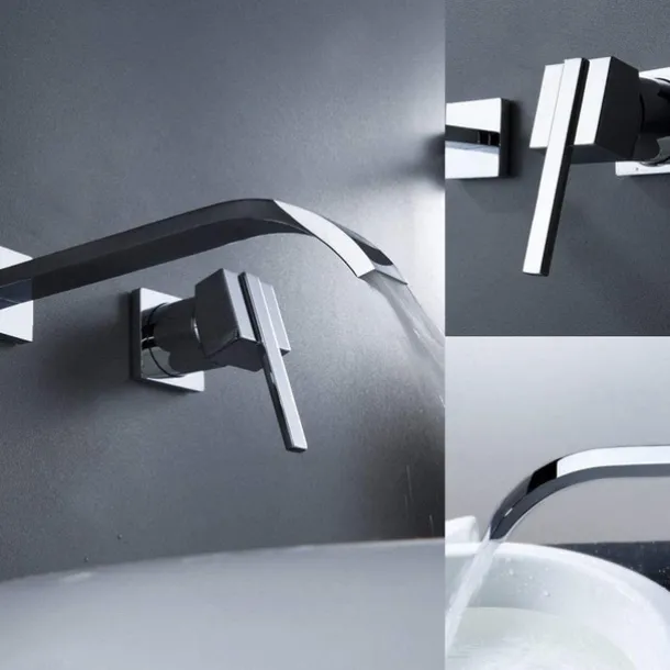 Bathroom Sink Faucets,Brass Waterfall Modern Style Wall Mount Single Handle Two Holes Chrome Finish Bath Tap with Cold and Hot Switch