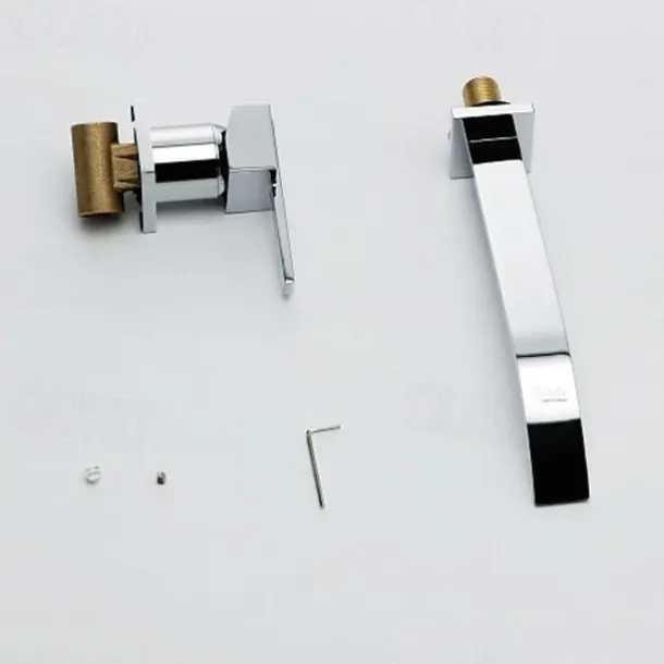 Bathroom Sink Faucets,Brass Waterfall Modern Style Wall Mount Single Handle Two Holes Chrome Finish Bath Tap with Cold and Hot Switch