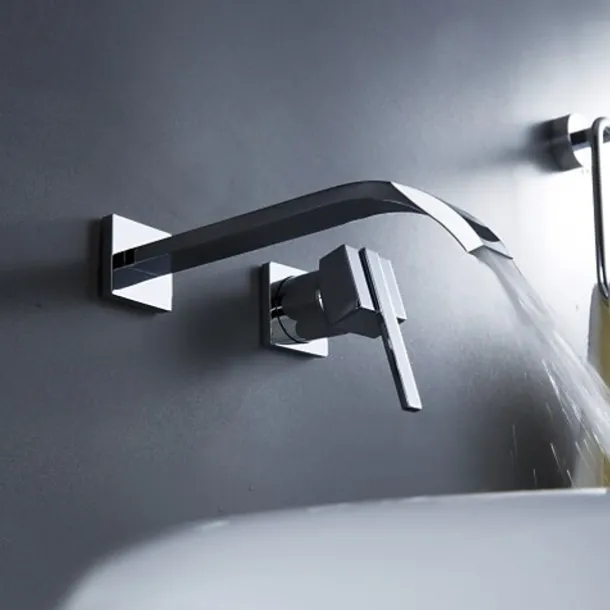 Bathroom Sink Faucets,Brass Waterfall Modern Style Wall Mount Single Handle Two Holes Chrome Finish Bath Tap with Cold and Hot Switch