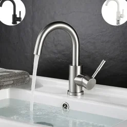 Bathroom Sink Faucet,Single Handle Black Nickel/White Dainted/Brushed Nickel One Hole Standard Spout Stainless Steel Bathroom Sink Faucet with Hot and Cold Water