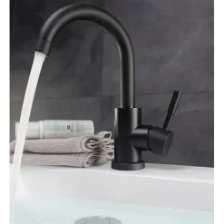 Bathroom Sink Faucet,Single Handle Black Nickel/White Dainted/Brushed Nickel One Hole Standard Spout Stainless Steel Bathroom Sink Faucet with Hot and Cold Water