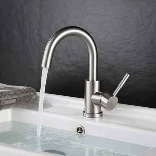 Bathroom Sink Faucet,Single Handle Black Nickel/White Dainted/Brushed Nickel One Hole Standard Spout Stainless Steel Bathroom Sink Faucet with Hot and Cold Water
