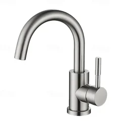 Bathroom Sink Faucet,Single Handle Black Nickel/White Dainted/Brushed Nickel One Hole Standard Spout Stainless Steel Bathroom Sink Faucet with Hot and Cold Water
