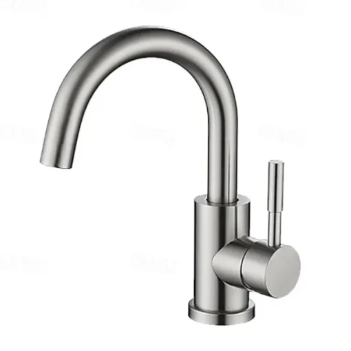 Bathroom Sink Faucet,Single Handle Black Nickel/White Dainted/Brushed Nickel One Hole Standard Spout Stainless Steel Bathroom Sink Faucet with Hot and Cold Water