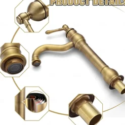 Bathroom Sink Faucet,Single Handle Rose Gold/Black/Brushed Gold/ Brass/Rustic Nickel One Hole Widespread Electroplated Faucet with Hot and Cold Water