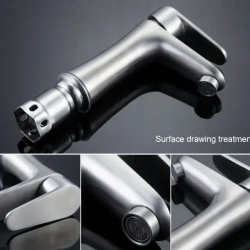 Bathroom Sink Faucet,Stainless Steel Matte Black/Nickel Brushed Single Handle One Hole Bath Taps with Hot and Cold Switch