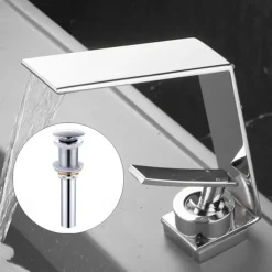 Bathroom Sink Faucet,Waterfall Brass Single Handle One Holes Bath Tap with Hot and Cold Switch