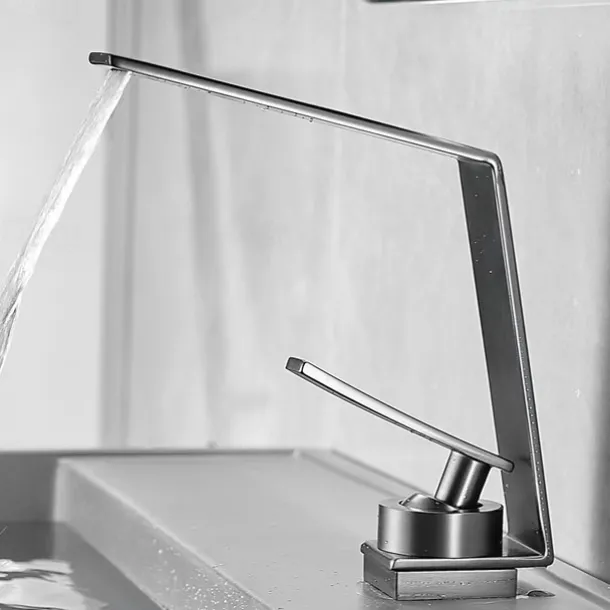 Bathroom Sink Faucet,Waterfall Brass Single Handle One Holes Bath Tap with Hot and Cold Switch