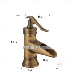 Bathroom Sink Faucet,Waterfall Antique Brass Single Handle One Hole Bath Taps with Hot and Cold Switch