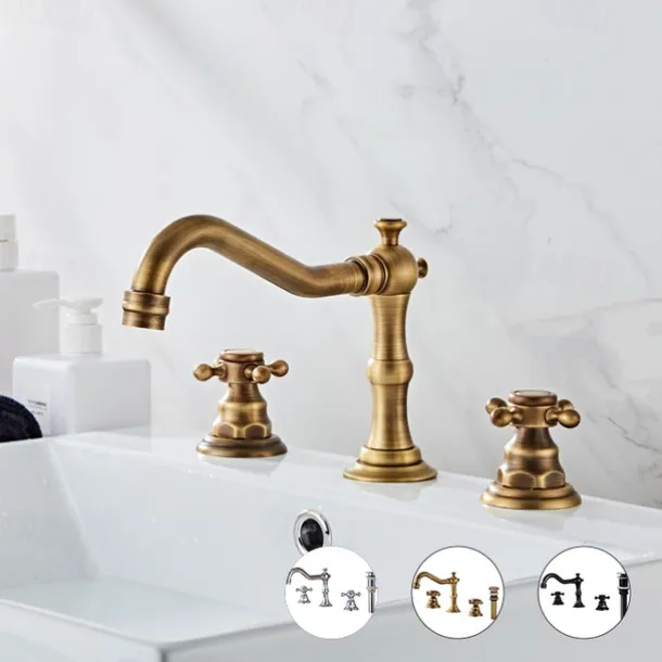 Bathroom Sink Faucet,Widespread Two Handle Three Holes, Brass Chrome Bathroom Sink Faucet Contain with Supply Lines and Drain Plug and Hot/Cold Switch