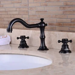 Bathroom Sink Faucet,Widespread Two Handle Three Holes, Brass Chrome Bathroom Sink Faucet Contain with Supply Lines and Drain Plug and Hot/Cold Switch