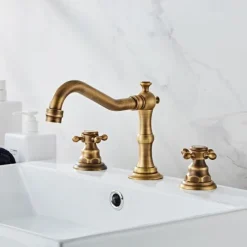 Bathroom Sink Faucet,Widespread Two Handle Three Holes, Brass Chrome Bathroom Sink Faucet Contain with Supply Lines and Drain Plug and Hot/Cold Switch