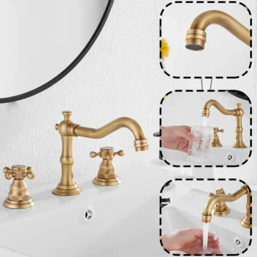 Bathroom Sink Faucet,Widespread Two Handle Three Holes, Brass Bath Taps, Brass Bathroom Sink Faucet Contain with Cold and Hot Water