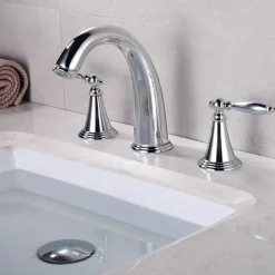 Bathroom Sink Faucet,Widespread Brass Two Handles Three Holes Bathroom Faucet with Valve and Hot/Cold Switch