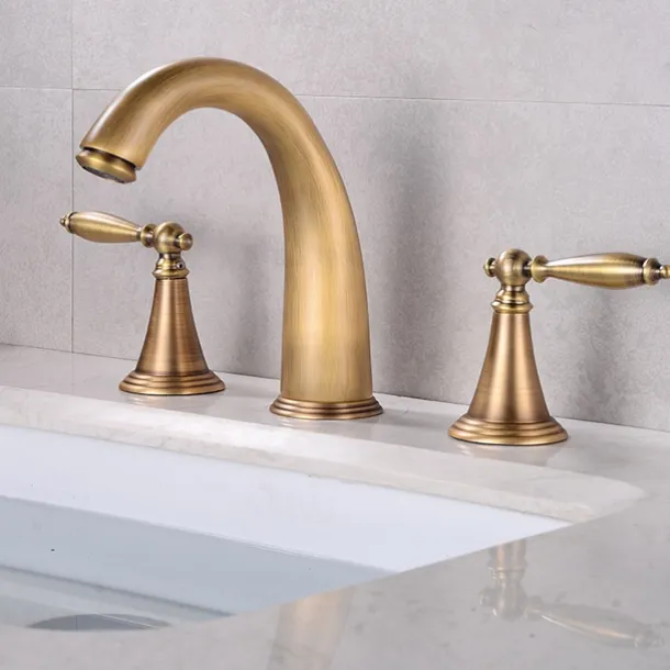 Bathroom Sink Faucet,Widespread Brass Two Handles Three Holes Bathroom Faucet with Valve and Hot/Cold Switch