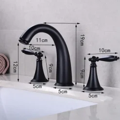 Bathroom Sink Faucet,Widespread Brass Two Handles Three Holes Bathroom Faucet with Valve and Hot/Cold Switch