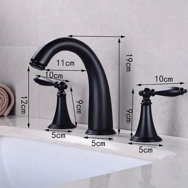 Bathroom Sink Faucet,Widespread Brass Two Handles Three Holes Bathroom Faucet with Valve and Hot/Cold Switch
