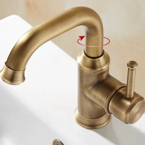Bathroom Sink Mixer Faucet Vintage Deck Mounted, 360 Swivel Rotatable Single Handle One Hole Monobloc Washroom Basin Taps with Hot and Cold Water Hose Antique Brass ORB