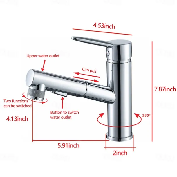 Bathroom Sink Mixer Faucet Pull Out Sprayer 2 Mode Spout with Stop Button, Single Handle Washroom Basin Taps Mono with Cold and Hot Hose Chrome Black Golden